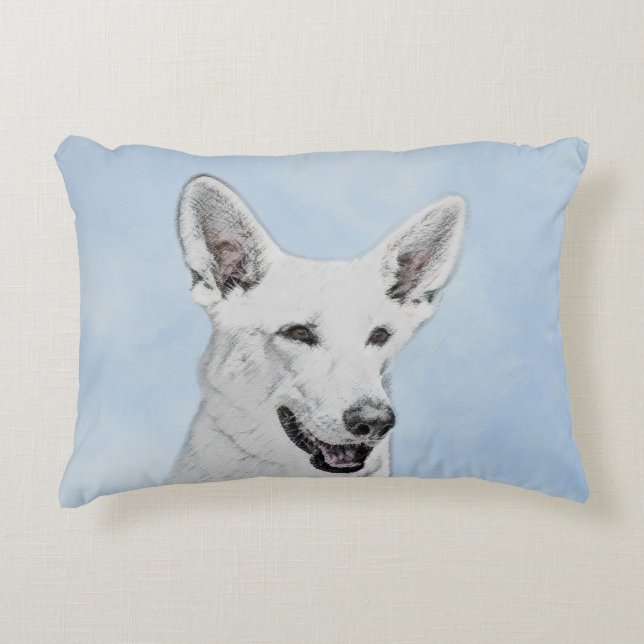 White Shepherd Painting - Cute Original Dog Art Decorative Pillow (Front)