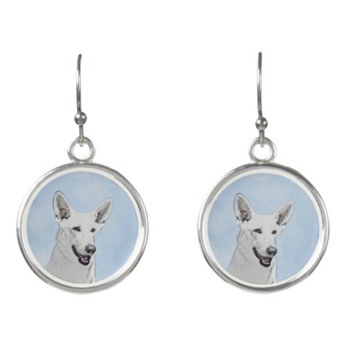 White Shepherd Painting _ Cute Original Dog Art Earrings