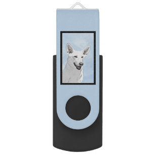 White Shepherd Painting - Cute Original Dog Art Flash Drive