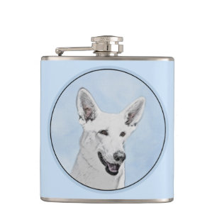 White Shepherd Painting - Cute Original Dog Art Flask