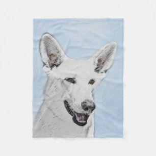 White Shepherd Painting - Cute Original Dog Art Fleece Blanket