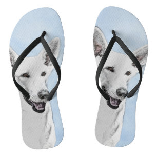 White Shepherd Painting - Cute Original Dog Art Flip Flops