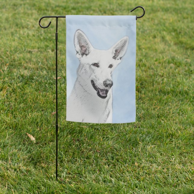 White Shepherd Painting - Cute Original Dog Art Garden Flag (In SItu)