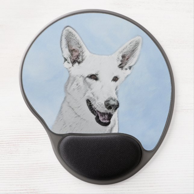 White Shepherd Painting - Cute Original Dog Art Gel Mouse Pad (Front)