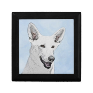 White Shepherd Painting - Cute Original Dog Art Gift Box