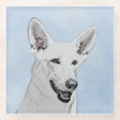 White Shepherd Painting _ Cute Original Dog Art Glass Coaster