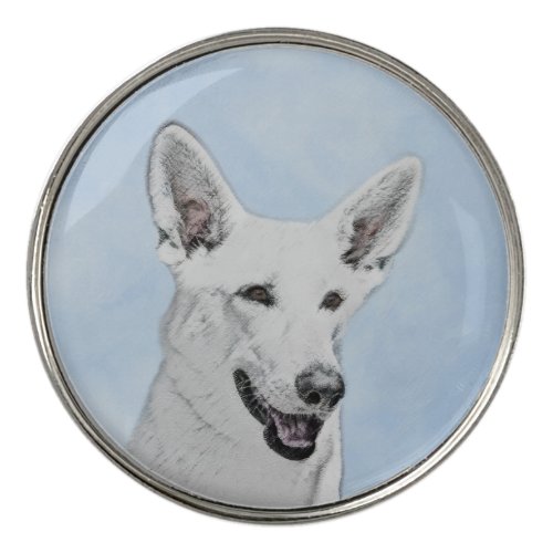 White Shepherd Painting _ Cute Original Dog Art Golf Ball Marker