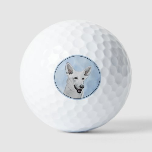White Shepherd Painting _ Cute Original Dog Art Golf Balls