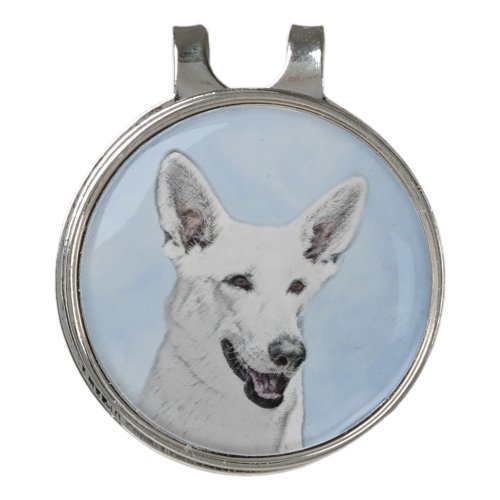 White Shepherd Painting _ Cute Original Dog Art Golf Hat Clip