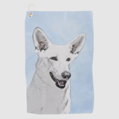 White Shepherd Painting _ Cute Original Dog Art Golf Towel