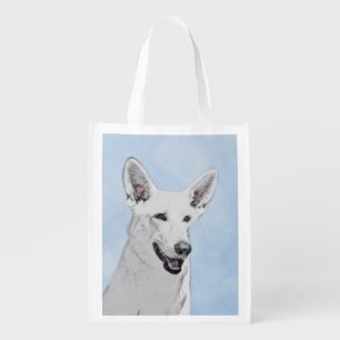 White Shepherd Painting - Cute Original Dog Art Grocery Bag