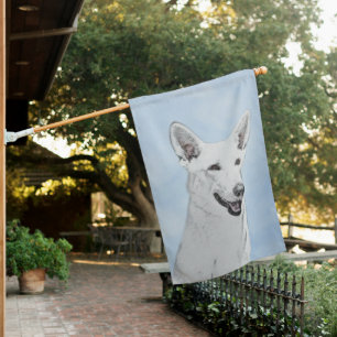 White Shepherd Painting - Cute Original Dog Art House Flag