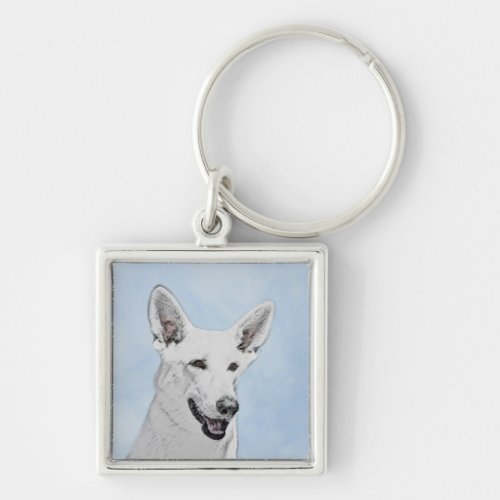 White Shepherd Painting _ Cute Original Dog Art Keychain