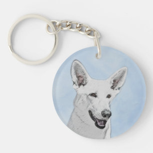White Shepherd Painting - Cute Original Dog Art Keychain