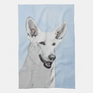 White Shepherd Painting - Cute Original Dog Art Kitchen Towel
