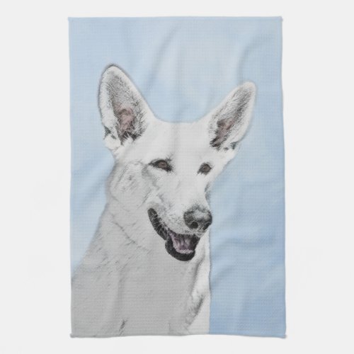 White Shepherd Painting _ Cute Original Dog Art Kitchen Towel