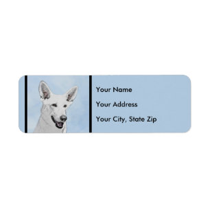 White Shepherd Painting - Cute Original Dog Art Label