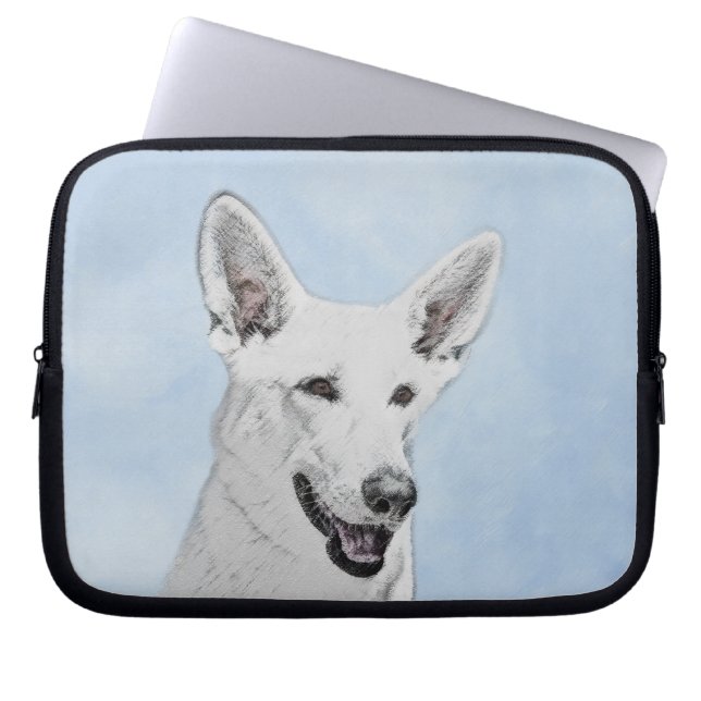 White Shepherd Painting - Cute Original Dog Art Laptop Sleeve (Front)
