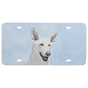 White Shepherd Painting - Cute Original Dog Art License Plate