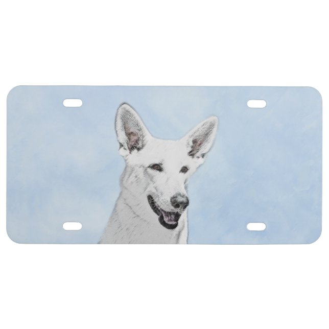 White Shepherd Painting - Cute Original Dog Art License Plate (Front)