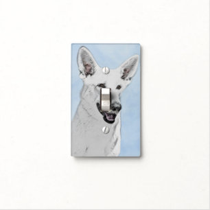 White Shepherd Painting - Cute Original Dog Art Light Switch Cover