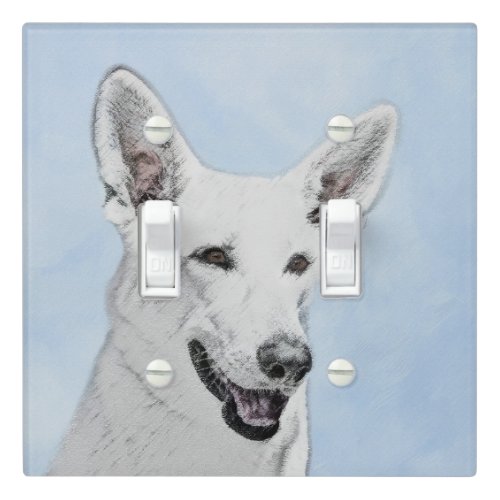 White Shepherd Painting _ Cute Original Dog Art Light Switch Cover