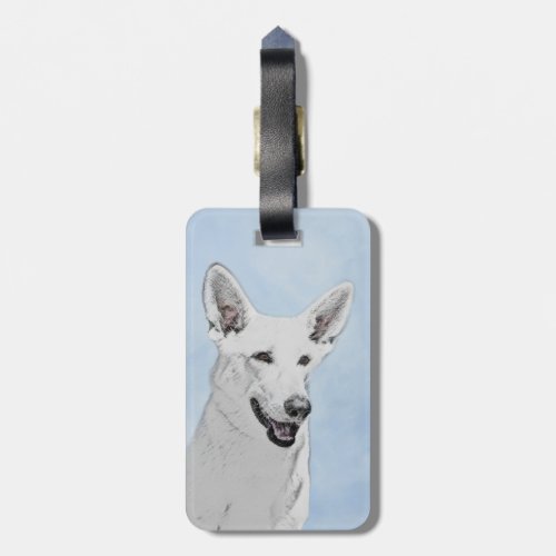 White Shepherd Painting _ Cute Original Dog Art Luggage Tag