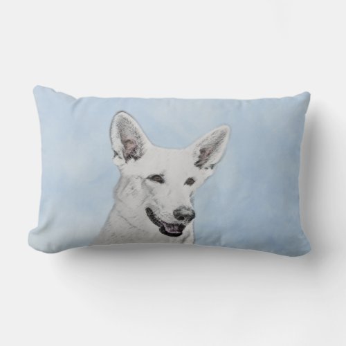 White Shepherd Painting _ Cute Original Dog Art Lumbar Pillow