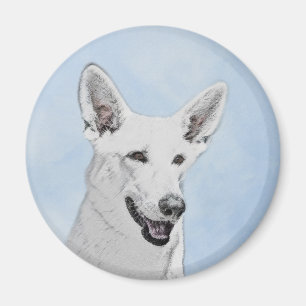 White Shepherd Painting - Cute Original Dog Art Magnet