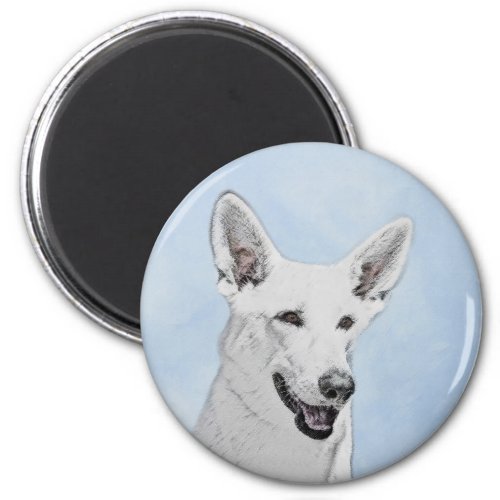 White Shepherd Painting _ Cute Original Dog Art Magnet