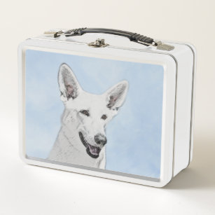 White Shepherd Painting - Cute Original Dog Art Metal Lunch Box