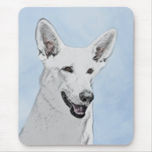White Shepherd Painting _ Cute Original Dog Art Mouse Pad