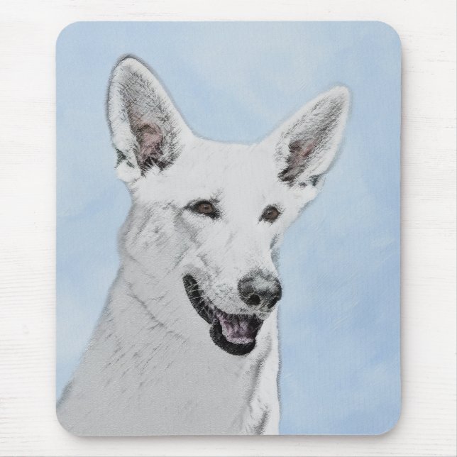 White Shepherd Painting - Cute Original Dog Art Mouse Pad (Front)