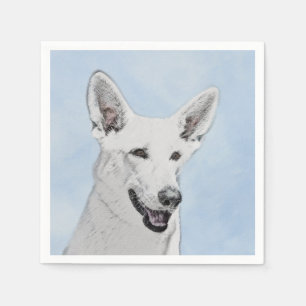 White Shepherd Painting - Cute Original Dog Art Napkins
