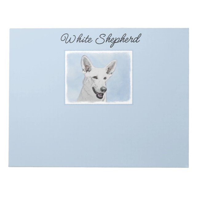 White Shepherd Painting - Cute Original Dog Art No Notepad (Front)