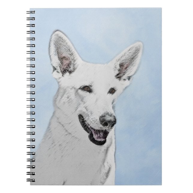White Shepherd Painting - Cute Original Dog Art Notebook (Front)