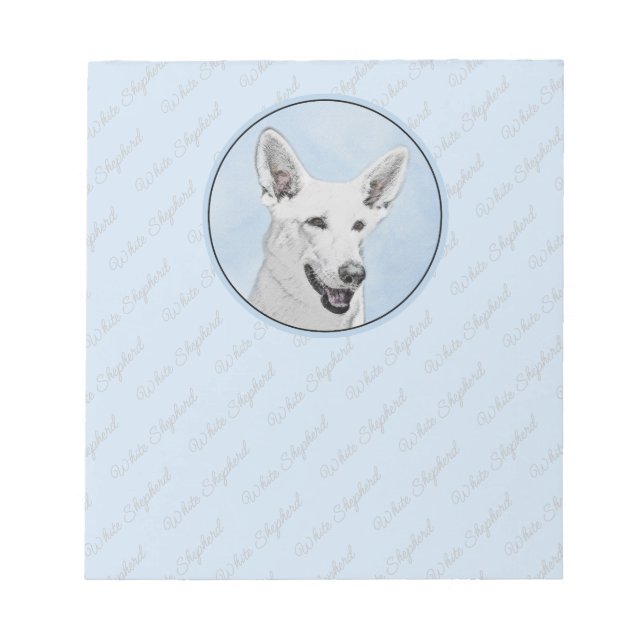White Shepherd Painting - Cute Original Dog Art Notepad (Front)