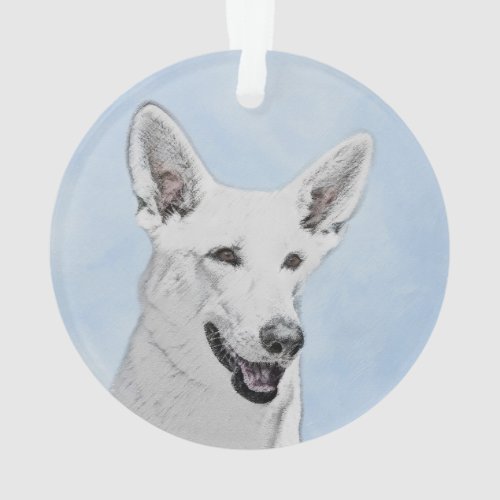 White Shepherd Painting _ Cute Original Dog Art Ornament