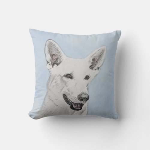 White Shepherd Painting _ Cute Original Dog Art Outdoor Pillow