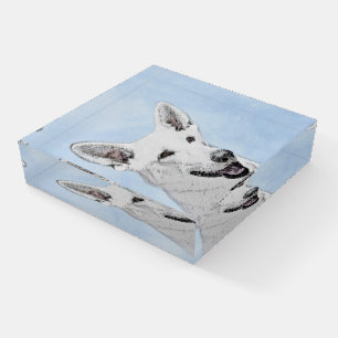 White Shepherd Painting - Cute Original Dog Art Paperweight