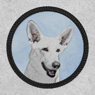 White Shepherd Painting - Cute Original Dog Art Patch