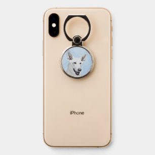 White Shepherd Painting - Cute Original Dog Art Phone Ring Stand