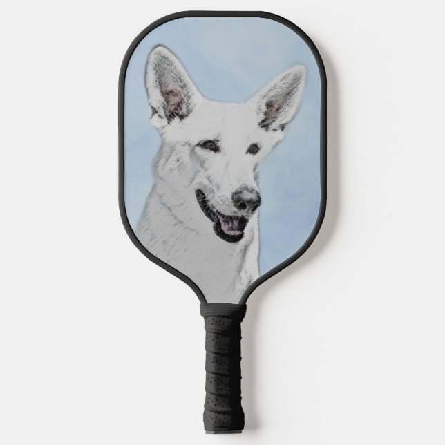 White Shepherd Painting - Cute Original Dog Art Pickleball Paddle (Front)
