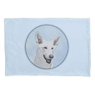 White Shepherd Painting - Cute Original Dog Art Pillow Case