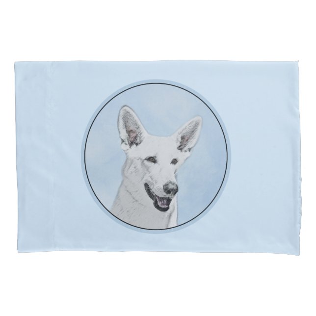White Shepherd Painting - Cute Original Dog Art Pillow Case (Front)