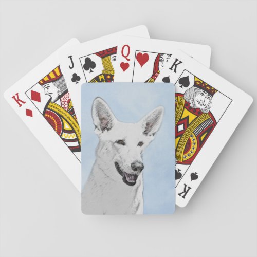 White Shepherd Painting _ Cute Original Dog Art Playing Cards