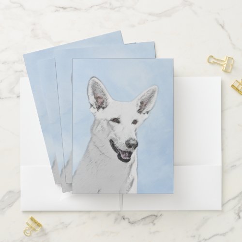 White Shepherd Painting _ Cute Original Dog Art Pocket Folder