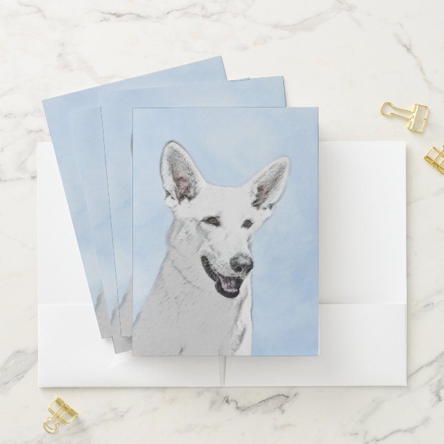 White Shepherd Painting - Cute Original Dog Art Pocket Folder (In Situ)