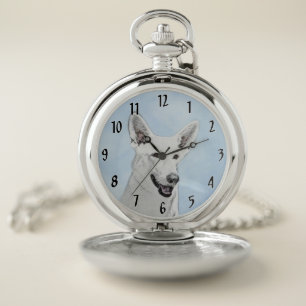 White Shepherd Painting - Cute Original Dog Art Pocket Watch