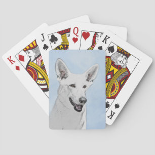 White Shepherd Painting - Cute Original Dog Art Poker Cards
